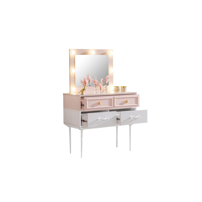 Hanah Home Mesa de Maquillaje Rosa y Blanco con Luces LED